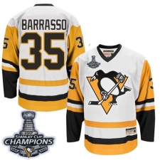 Men's CCM Pittsburgh Penguins #35 Tom Barrasso Premier White Throwback 2017 Stanley Cup Champions NHL Jersey