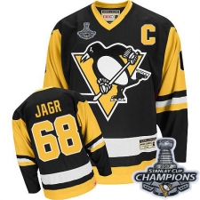 Men's CCM Pittsburgh Penguins #68 Jaromir Jagr Authentic Black Throwback 2017 Stanley Cup Champions NHL Jersey