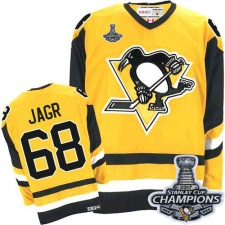 Men's CCM Pittsburgh Penguins #68 Jaromir Jagr Authentic Yellow Throwback 2017 Stanley Cup Champions NHL Jersey