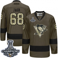 Men's Reebok Pittsburgh Penguins #68 Jaromir Jagr Authentic Green Salute to Service 2017 Stanley Cup Champions NHL Jersey