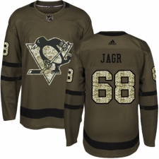 Men's Reebok Pittsburgh Penguins #68 Jaromir Jagr Authentic Green Salute to Service NHL Jersey