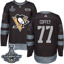 Men's Adidas Pittsburgh Penguins #77 Paul Coffey Authentic Black 1917-2017 100th Anniversary 2017 Stanley Cup Champions NHL Jersey