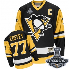 Men's CCM Pittsburgh Penguins #77 Paul Coffey Authentic Black Throwback 2017 Stanley Cup Champions NHL Jersey