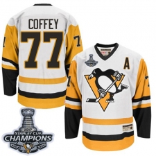 Men's CCM Pittsburgh Penguins #77 Paul Coffey Authentic White Throwback 2017 Stanley Cup Champions NHL Jersey