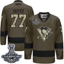 Men's Reebok Pittsburgh Penguins #77 Paul Coffey Authentic Green Salute to Service 2017 Stanley Cup Champions NHL Jersey