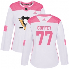 Women's Adidas Pittsburgh Penguins #77 Paul Coffey Authentic White/Pink Fashion NHL Jersey