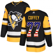 Youth Adidas Pittsburgh Penguins #77 Paul Coffey Authentic Black USA Flag Fashion NHL Jersey