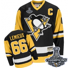 Men's CCM Pittsburgh Penguins #66 Mario Lemieux Premier Black Throwback 2017 Stanley Cup Champions NHL Jersey