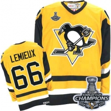 Men's CCM Pittsburgh Penguins #66 Mario Lemieux Premier Yellow Throwback 2017 Stanley Cup Champions NHL Jersey