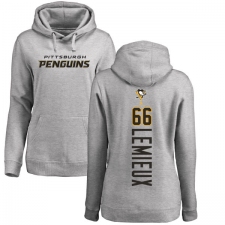 NHL Women's Adidas Pittsburgh Penguins #66 Mario Lemieux Ash Backer Pullover Hoodie