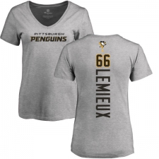 NHL Women's Adidas Pittsburgh Penguins #66 Mario Lemieux Ash Backer T-Shirt