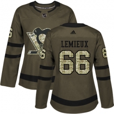 Women's Reebok Pittsburgh Penguins #66 Mario Lemieux Authentic Green Salute to Service NHL Jersey