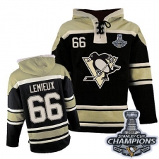 Youth Old Time Hockey Pittsburgh Penguins #66 Mario Lemieux Authentic Black Sawyer Hooded Sweatshirt 2017 Stanley Cup Champions