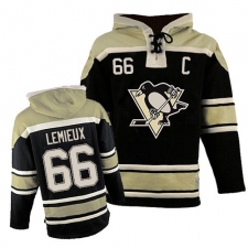 Youth Old Time Hockey Pittsburgh Penguins #66 Mario Lemieux Authentic Black Sawyer Hooded Sweatshirt NHL Jersey