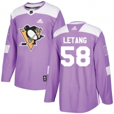 Men's Adidas Pittsburgh Penguins #58 Kris Letang Authentic Purple Fights Cancer Practice NHL Jersey