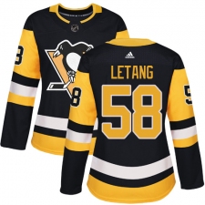 Women's Adidas Pittsburgh Penguins #58 Kris Letang Authentic Black Home NHL Jersey