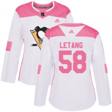 Women's Adidas Pittsburgh Penguins #58 Kris Letang Authentic White/Pink Fashion NHL Jersey