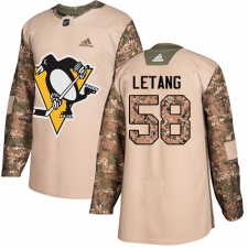 Youth Adidas Pittsburgh Penguins #58 Kris Letang Authentic Camo Veterans Day Practice NHL Jersey