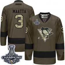 Men's Reebok Pittsburgh Penguins #3 Olli Maatta Premier Green Salute to Service 2017 Stanley Cup Champions NHL Jersey