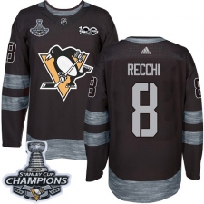 Men's Adidas Pittsburgh Penguins #8 Mark Recchi Authentic Black 1917-2017 100th Anniversary 2017 Stanley Cup Champions NHL Jersey