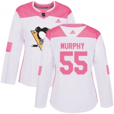 Women's Adidas Pittsburgh Penguins #55 Larry Murphy Authentic White/Pink Fashion NHL Jersey