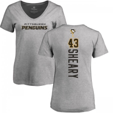 NHL Women's Adidas Pittsburgh Penguins #43 Conor Sheary Ash Backer T-Shirt