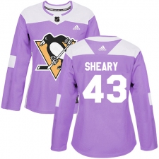 Women's Adidas Pittsburgh Penguins #43 Conor Sheary Authentic Purple Fights Cancer Practice NHL Jersey