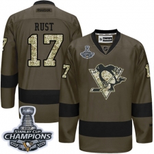 Men's Reebok Pittsburgh Penguins #17 Bryan Rust Authentic Green Salute to Service 2017 Stanley Cup Champions NHL Jersey