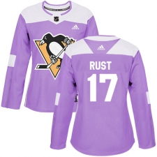 Women's Adidas Pittsburgh Penguins #17 Bryan Rust Authentic Purple Fights Cancer Practice NHL Jersey