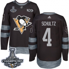 Men's Adidas Pittsburgh Penguins #4 Justin Schultz Authentic Black 1917-2017 100th Anniversary 2017 Stanley Cup Champions NHL Jersey