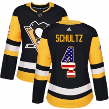Women's Adidas Pittsburgh Penguins #4 Justin Schultz Authentic Black USA Flag Fashion NHL Jersey