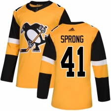 Men's Adidas Pittsburgh Penguins #41 Daniel Sprong Premier Gold Alternate NHL Jersey