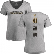 NHL Women's Adidas Pittsburgh Penguins #41 Daniel Sprong Ash Backer T-Shirt