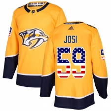 Men's Adidas Nashville Predators #59 Roman Josi Authentic Gold USA Flag Fashion NHL Jersey