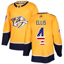 Youth Adidas Nashville Predators #4 Ryan Ellis Authentic Gold USA Flag Fashion NHL Jersey