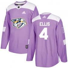Youth Adidas Nashville Predators #4 Ryan Ellis Authentic Purple Fights Cancer Practice NHL Jersey