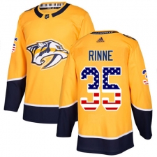 Men's Adidas Nashville Predators #35 Pekka Rinne Authentic Gold USA Flag Fashion NHL Jersey