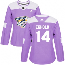 Women's Adidas Nashville Predators #14 Mattias Ekholm Authentic Purple Fights Cancer Practice NHL Jersey