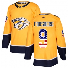 Youth Adidas Nashville Predators #9 Filip Forsberg Authentic Gold USA Flag Fashion NHL Jersey