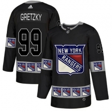 Men's Adidas New York Rangers #99 Wayne Gretzky Authentic Black Team Logo Fashion NHL Jersey