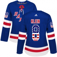 Women's Adidas New York Rangers #8 Kevin Klein Authentic Royal Blue USA Flag Fashion NHL Jersey