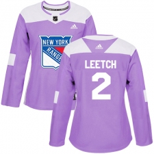 Women's Adidas New York Rangers #2 Brian Leetch Authentic Purple Fights Cancer Practice NHL Jersey