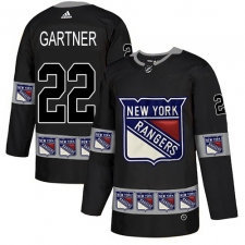 Men's Adidas New York Rangers #22 Mike Gartner Authentic Black Team Logo Fashion NHL Jersey