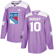 Men's Adidas New York Rangers #10 Ron Duguay Authentic Purple Fights Cancer Practice NHL Jersey