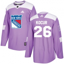 Men's Adidas New York Rangers #26 Joe Kocur Authentic Purple Fights Cancer Practice NHL Jersey