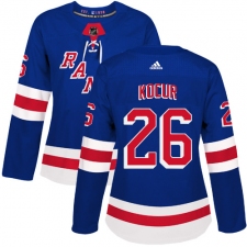 Women's Adidas New York Rangers #26 Joe Kocur Authentic Royal Blue Home NHL Jersey