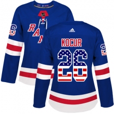 Women's Adidas New York Rangers #26 Joe Kocur Authentic Royal Blue USA Flag Fashion NHL Jersey