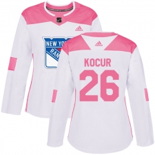 Women's Adidas New York Rangers #26 Joe Kocur Authentic White/Pink Fashion NHL Jersey