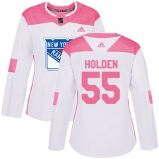 Women's Adidas New York Rangers #55 Nick Holden Authentic White/Pink Fashion NHL Jersey