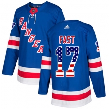 Men's Adidas New York Rangers #17 Jesper Fast Authentic Royal Blue USA Flag Fashion NHL Jersey